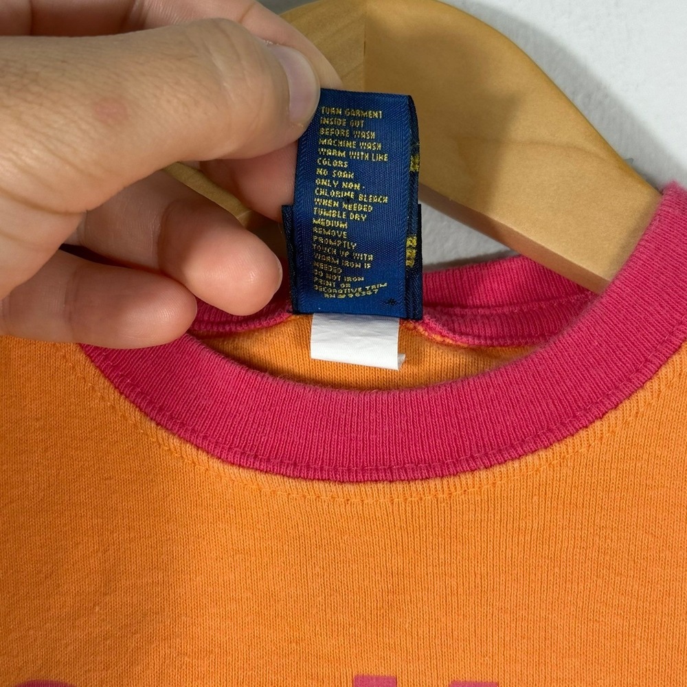 Vintage OshKosh B'gosh Toddler Girls Orange Pink Ringer Logo T-Shirt 1T - Picture 5 of 9